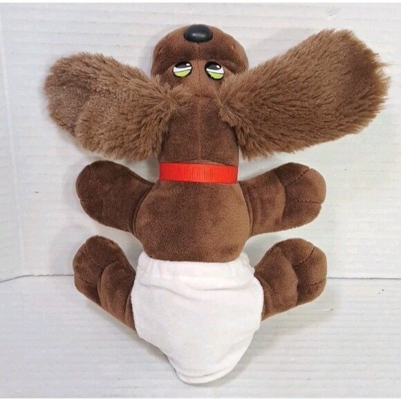 Hasbro Pound Puppies Brown Plush Dog 8" w/ Red Collar & Diaper Vintage Plushie - Picture 7 of 7